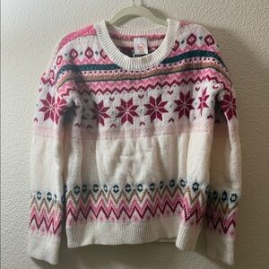 Cozy Pink and White Patterned Sweater kids age 7-8